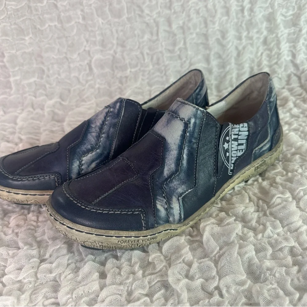 Kacper Blue Leather Distresses Shoes EU40 /US8